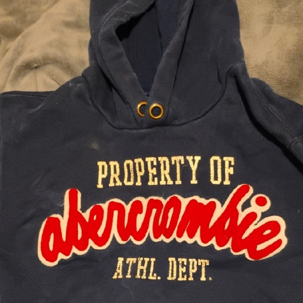 Abercrombie Navy Hoodie with Red and White Logo